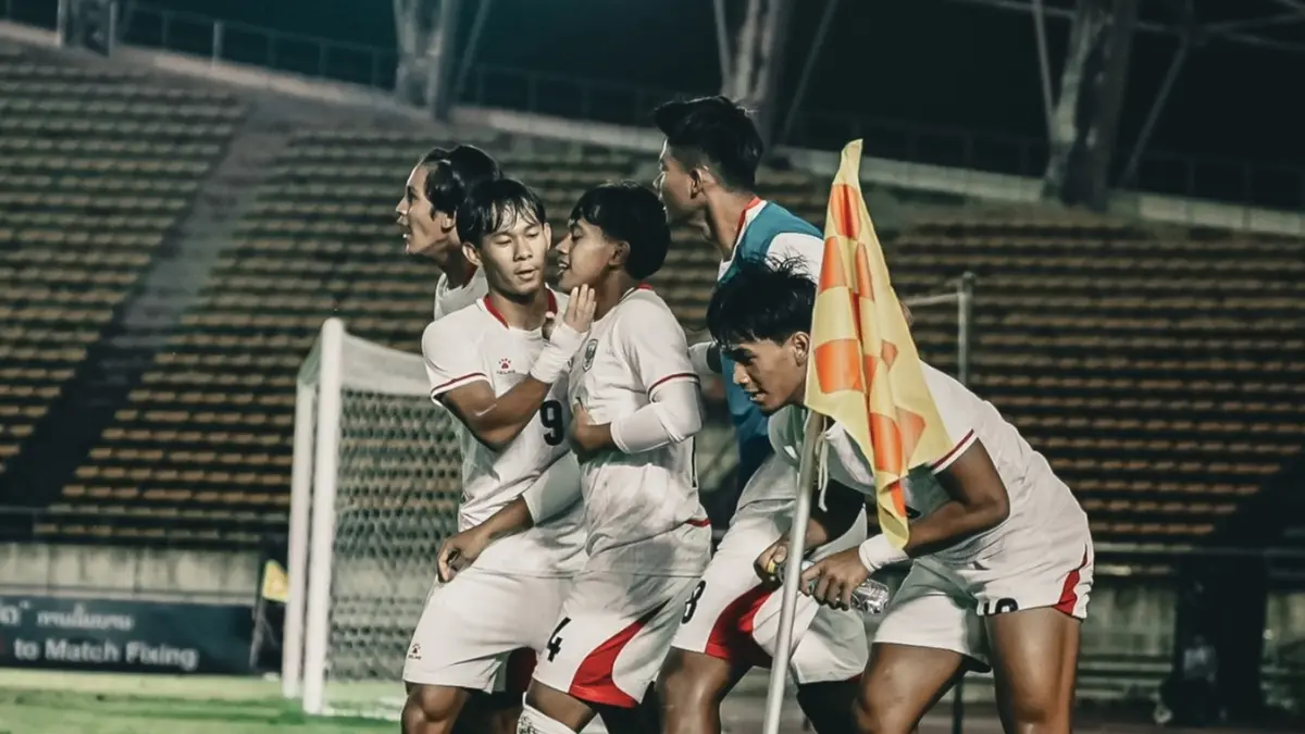 Selebrasi punggawa timnas Indonesia U20 saat melawan Laos di Kualifikasi Piala Asia U20 2027. (Instagram/timnasindonesia)