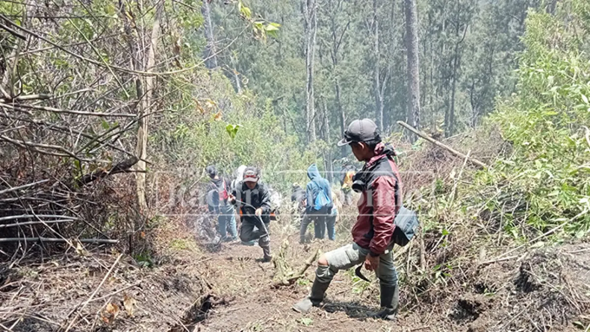 ANTISIPASI: Sejumlah petugas disiagakan untuk membantu memadamkan api di Bukit Savana Cikasur, Desa Baderan, Kecamatan Sumbermalang, Kamis (10/9). (Ahmad Rifa