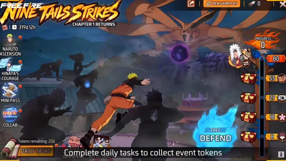 Free Fire OB55 update kembali hadirkan kolaborasi dengan Naruto. (YouTube/FAKE GB YT)