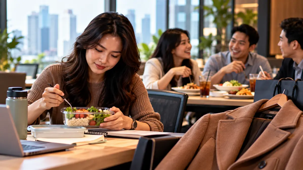 Ilustrasi zodiak Taurus yang berhemat dengan membawa bekal makan siang dan memilih barang berkualitas tahan lama.