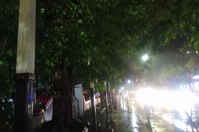 PADAM: Lampu taman trotoar Jl KH Wahid Hasyim sudah lama dibiarkan mati.