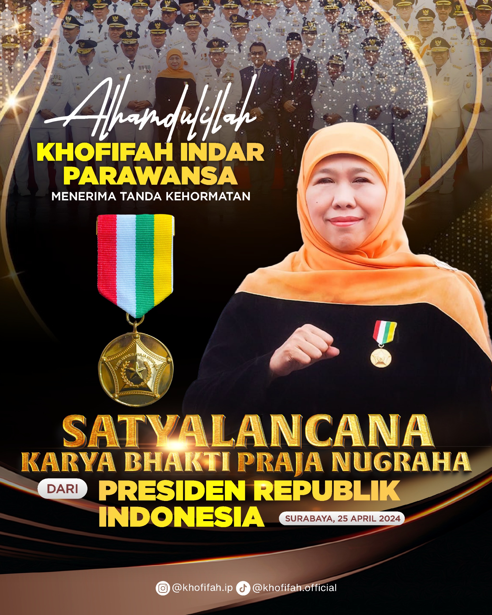 INSPIRATIF: Gubernur Jawa Timur periode 2019-2024 Khofifah Indar Parawansa menerima penganugerahan tanda kehormatan Satyalancana Karya Bhakti Praja Nugraha dari Presiden RI Joko Widodo.