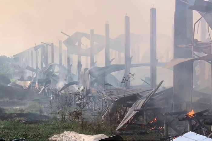 LUDES: Kondisi kandang ayam di Desa Karangdagangan, Kecamatan Bandarkedungmulyo, Jombang terbakar hebat, Sabtu (29/6) pagi.
