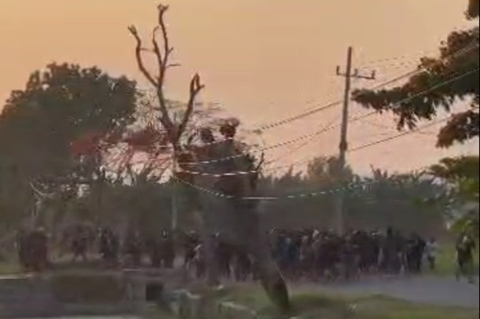 Tangkapan layar video beredar di media sosial terkait tawuran yang dilakukan puluhan pemuda di areal persawahan di Kecamatan Plandaan, Jombang.