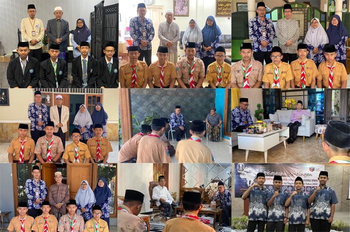 SOWAN: Kepala SMA Darul Ulum 2 Unggulan BPPT Jombang, Didik Sadianto bersama siswanya saat sowan ke para kiai MPPDU sebelum berangkat mengikuti OSN tingkat nasional di Jakarta.