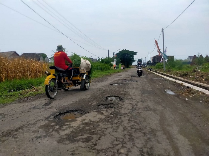 PERLU DIPERBAIKI: Kondisi jalan rusak di Desa Morosunggingan Kecamatan Peterongan, kemarin.