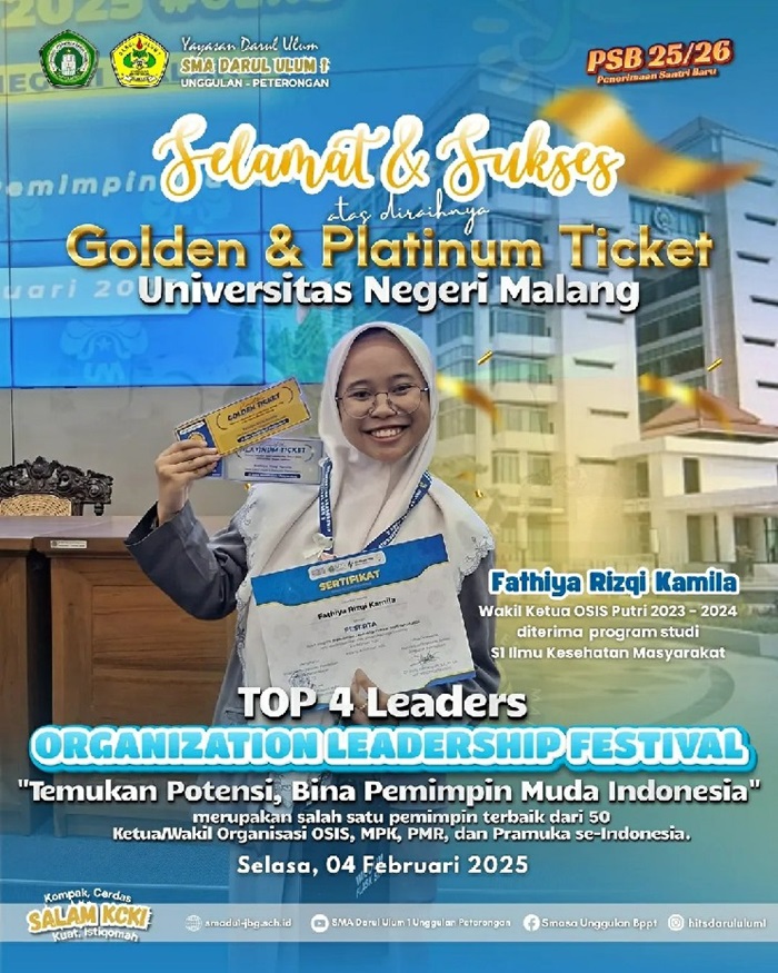 Fathiya Rizqi Kamila  Siswa SMA Darul Ulum 1 Unggulan Jombang