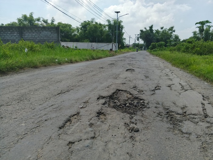 BERLUBANG: Kondisi jalan kabupaten ruas Denanyar-Megaluh yang rusak (17/3).