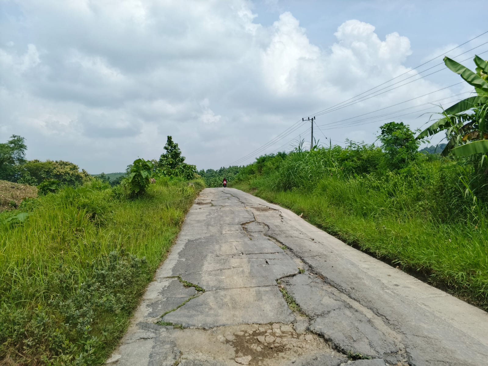 Kondisi jalan cor beton penghubung Desa Tanjungwadung&ndash;Marmoyo, Kecamatan Kabuh, Jombang rusak berat.