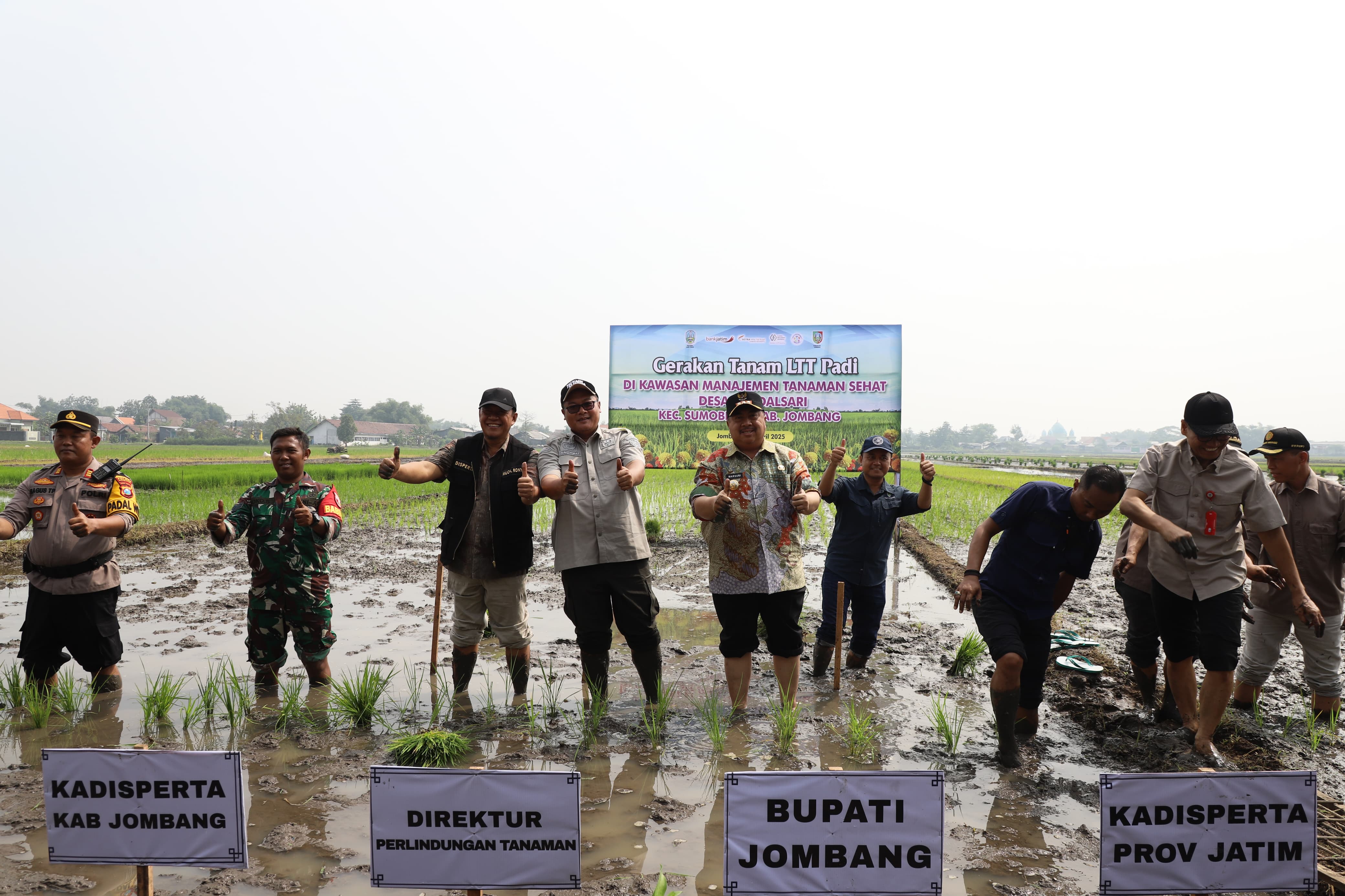 SUKSES: Bupati Jombang melaksanakan Gerakan Tanam Lahan Tambahan Tanam (LTT) di Kawasan Manajemen Tanaman Sehat Desa Kendalsari , Kecamatan Sumobito, Kamis (10/4)