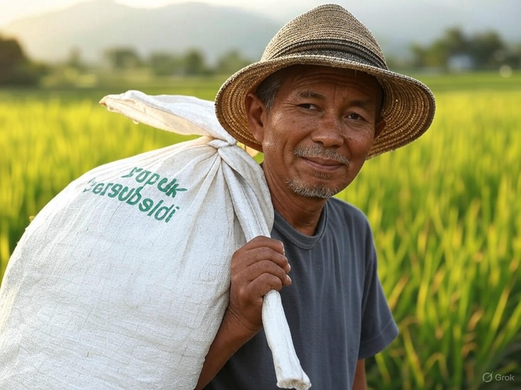 Ilustrasi petani sedang membawa pupuk bersubsidi