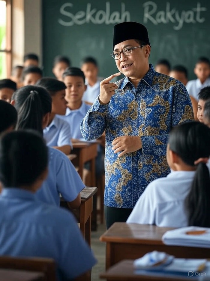 Ilustrasi guru dan siswa Sekolah Rakyat.