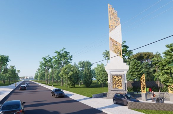 MASTERPLAN: Tugu Jombang yang akan dibangun di pinggir jalan nasional Desa Gondangmanis, Kecamatan Bandarkedungmulyo, Jombang.