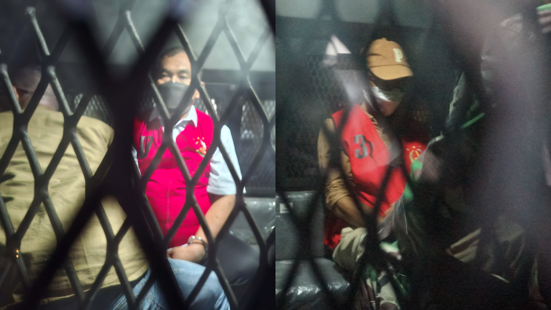 Dua tersangka kasus korupsi dana bergulir Perumda Panglungan Jombang saat dibawa mobil tahanan