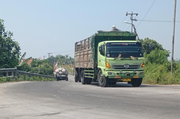 BEBAS MELINTAS: Truk melintas di jalan kabupaten ruas Kasemen-Gudo, Jombang.