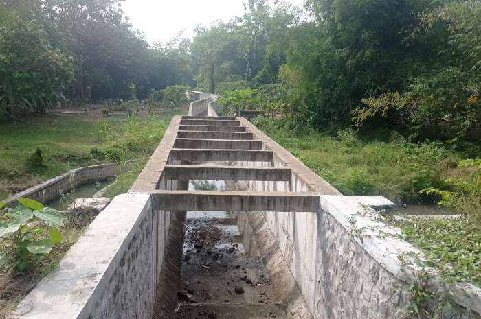 NGANGGUR: Kondisi irigasi Pariterong di Desa Kedawong, Kecamatan Diwek, Jombang yang belum berfungsi.