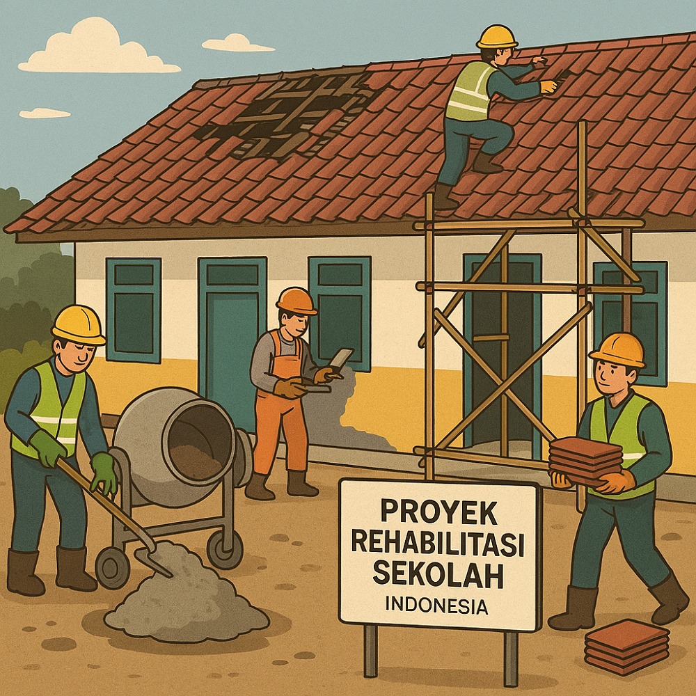 Ilustrasi proyek rehab sekolah. (Achmad RW/AI/Radar Jombang)