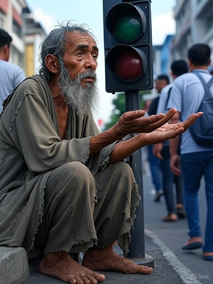 Ilustrasi gelandangan dan pengemis (gepeng).