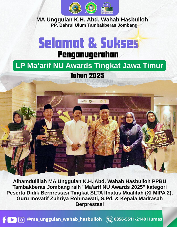 MEMBANGGAKAN: Guru MA Unggulan KH Abdul Wahab Hasbullah PP Bahrul Ulum Tambakberas, Jombang, Zuhriya Rohmawati SPd (paling kanan), menerima LP Ma&rsquo;arif Jatim Award di Surabaya, Minggu (12/10).