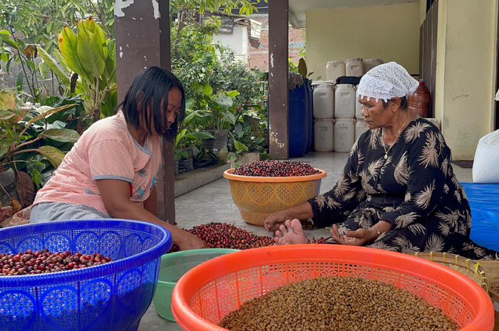CITA RASA KHAS: Warga menikmati kopi excelsa hasil fermentasi pemuda Panglungan Wonosalam, Jombang.