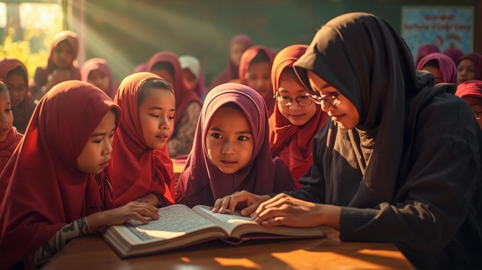 Ilustrasi siswa belajar munaqosah juz 30.