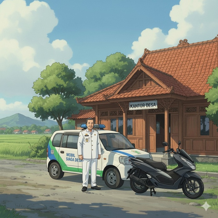 Ilustrasi mobil siaga desa (MSD) dan motor operasional desa.