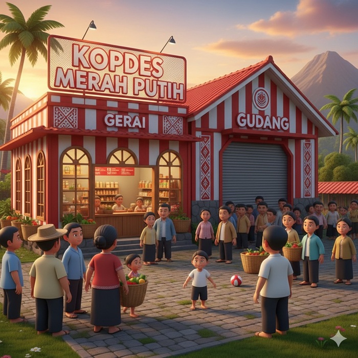 Ilustrasi gerai dan gudang Kopdes Merah Putih.