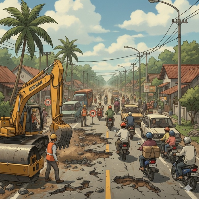 Ilustrasi jalan rusak.