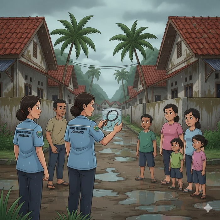 Ilustrasi DBD dan jentik nyamuk.