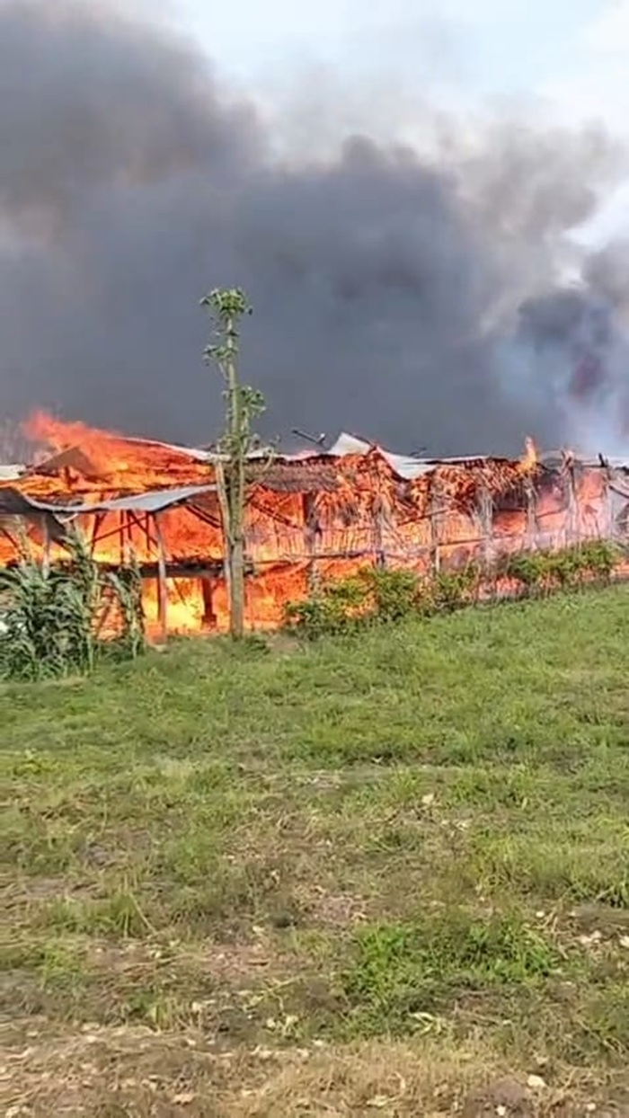 LUDES: Kandang ayam di Dusun Sekaru, Desa Kauman, Kecamatan Kabuh, Jombang, terbakar, Rabu (26/11) siang.