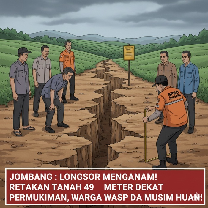 Ilustrasi retakan tanah di kawasan perbukitan.