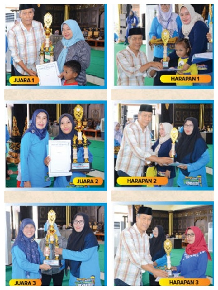 Direktur Jawa Pos Radar Jombang M. Nur Kholis dan Kepala Dinas P dan K Jombang Wor Windari menyerahkan trofi penghargaan kepada para juara Apresiasi Mengarsir Mamamia 2025.