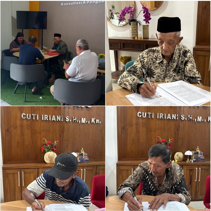 SEPAKAT: Warga Desa Tunggorono, Jombang tanda tangan pelepasan lahan di hadapan notaris untuk perluasan lahan Sekolah Rakyat.