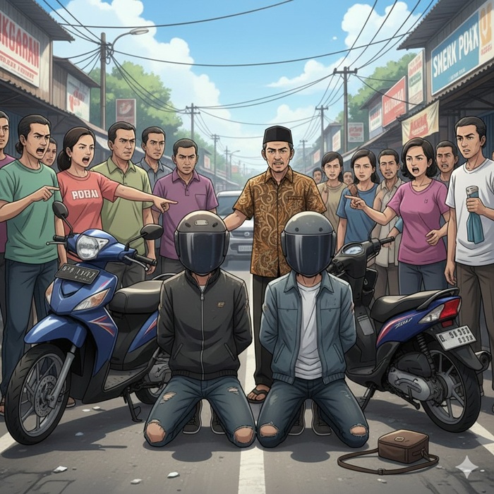 Ilustrasi jambret diamuk massa.