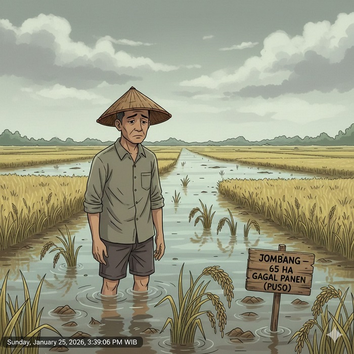 Ilustrasi tanaman padi mati dampak banjir.