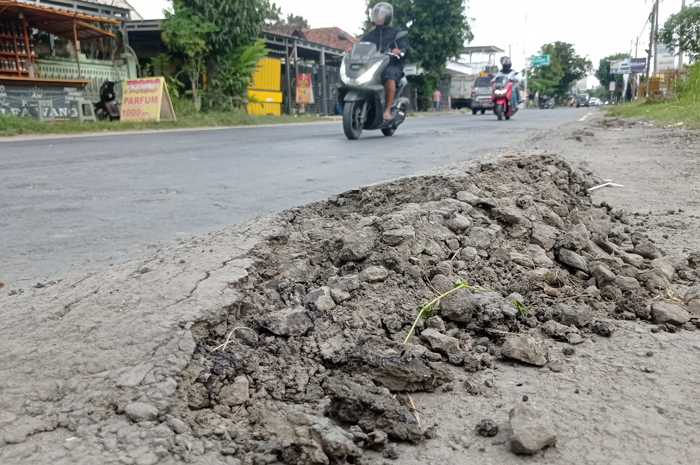 TAK MULUS: Jalan provinsi di Kecamatan Kabuh, Jombang yang rusak.