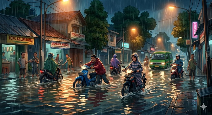 Ilustrasi banjir di perkotaan.