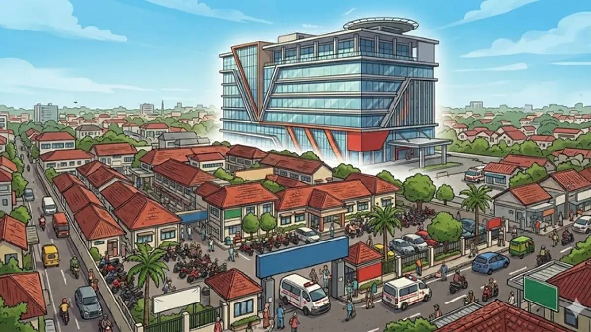 Ilustrasi proyek gedung tujuh lantai RSUD Jombang. (Ainul Hafidz/AI/Radar Jombang)