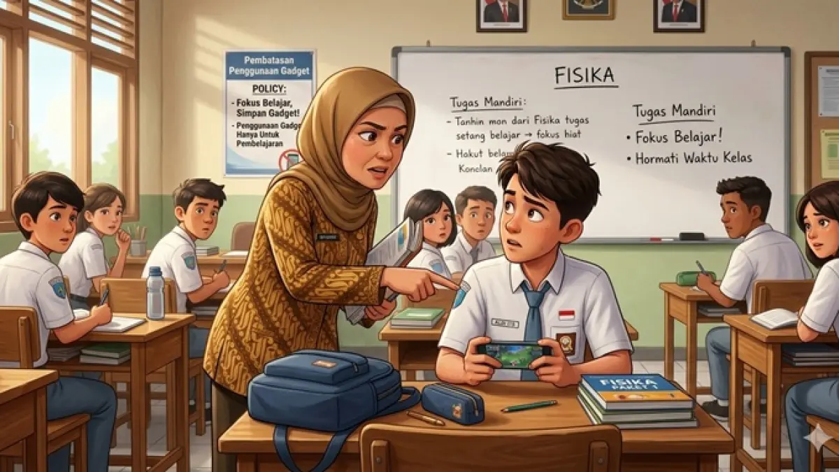 Ilustrasi pembatasan gadget di sekolah. (Ainul Hafidz/AI/Radar Jombang)
