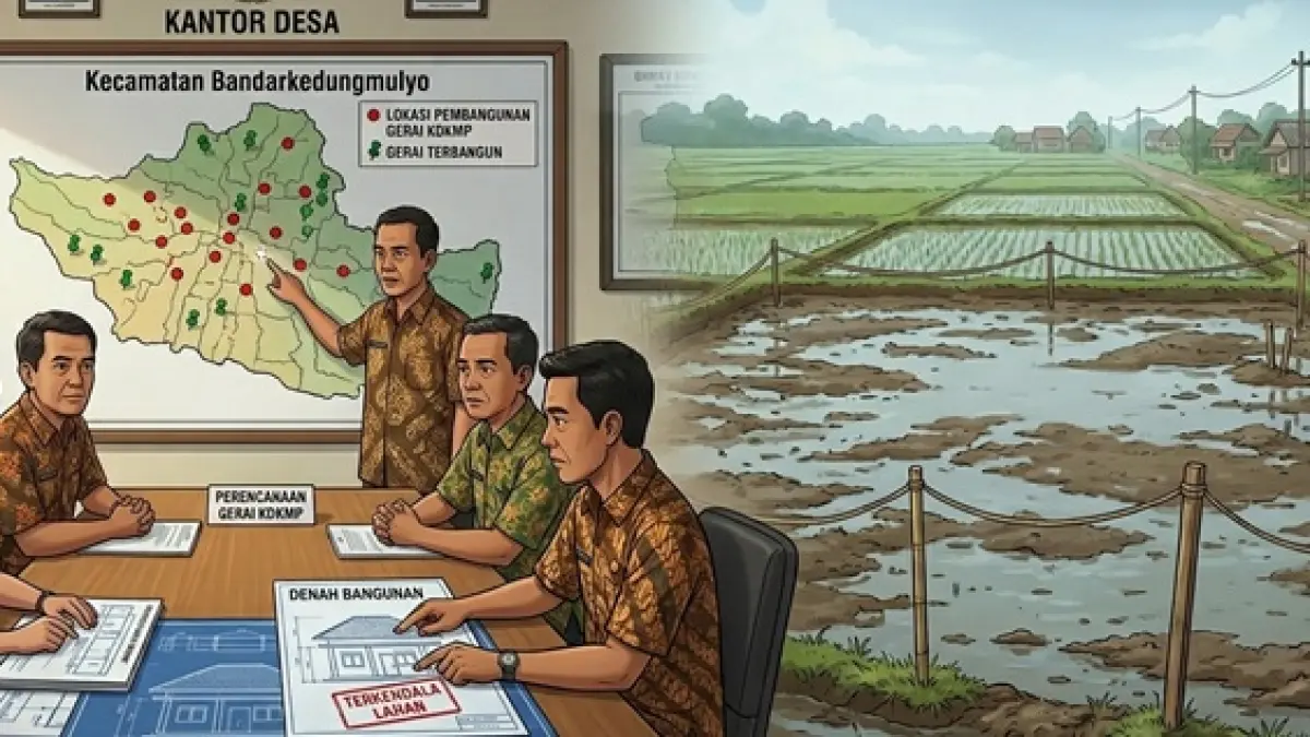 Ilustrasi pembangunan gerai KDKMP terkendala lahan. (Ainul Hafidz/AI/Radar Jombang)