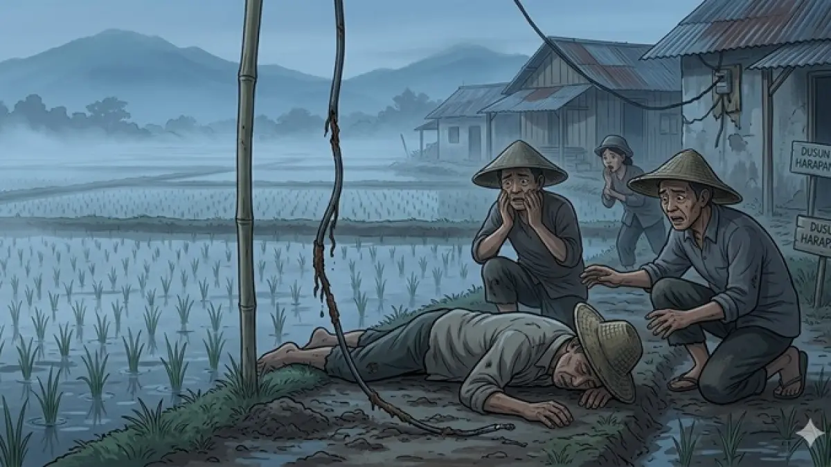 Ilustrasi petani tewas di sawah. (Ainul Hafidz/AI/Radar Jombang)