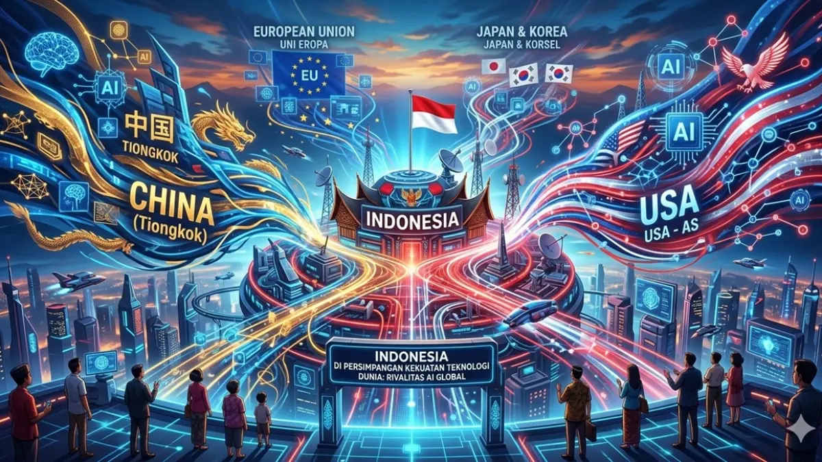 Ilustrasi AI sebagai Arena Geopolitik Baru. (Ainul Hafidz/AI/Radar Jombang)