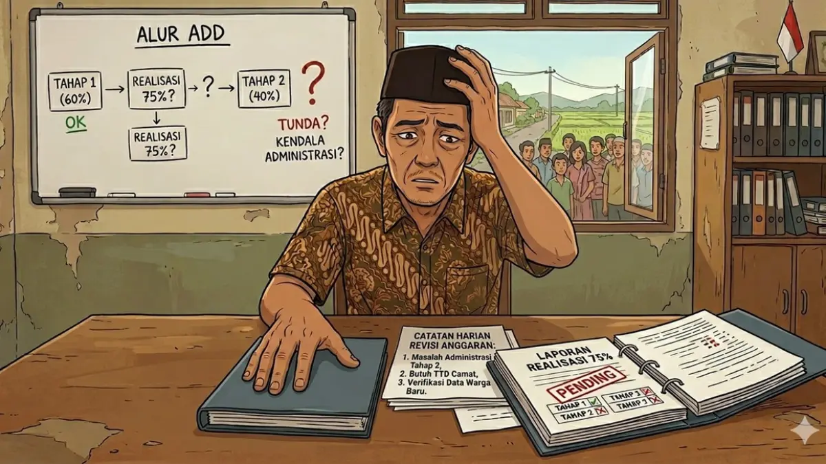 Ilustrasi  pencairan ADD molor. (Ainul Hafidz/AI/Radar Jombang)