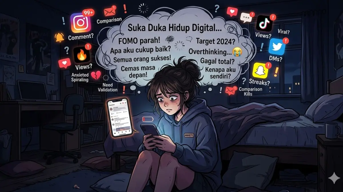 Ilustrasi rumination gen z. (Ainul Hafidz/AI/Radar Jombang)