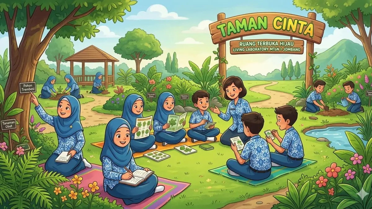 Ilustrasi RTH Taman Cinta MTsN 1 Jombang. (Ainul Hafidz/AI/Radar Jombang)