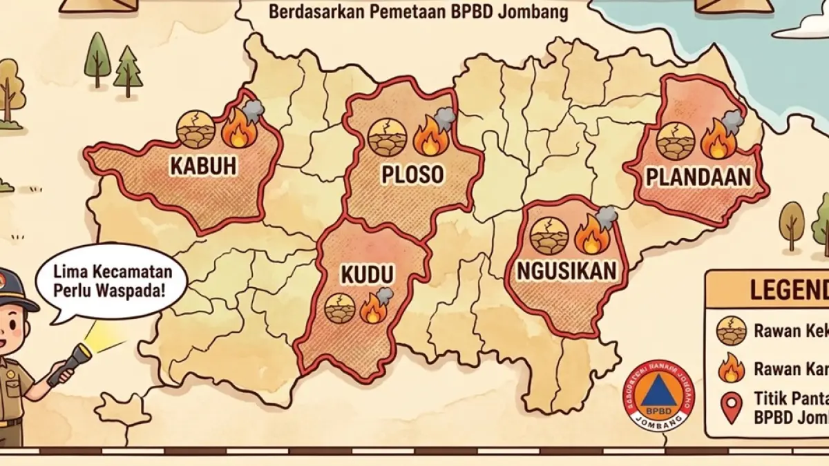 Ilustrasi peta rawan kekeringan dan karhutla. (Ainul Hafidz/AI/Radar Jombang)