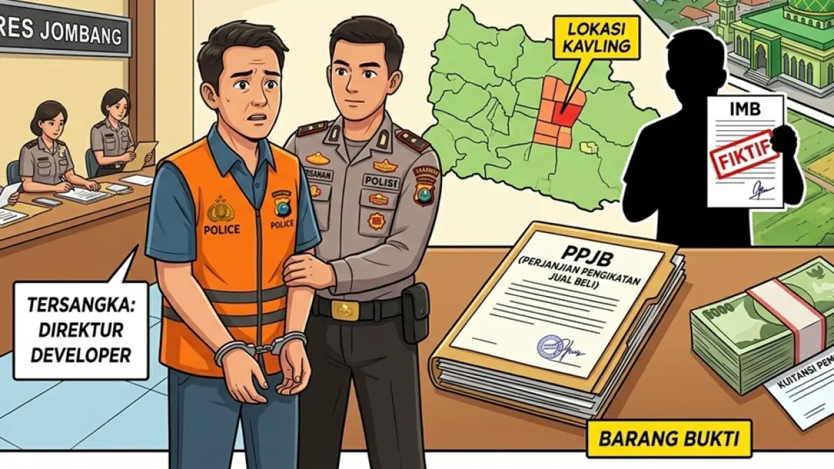 Ilustrasi developer tanah kavling tersangka. (Ainul Hafidz/AI/Radar Jombang)