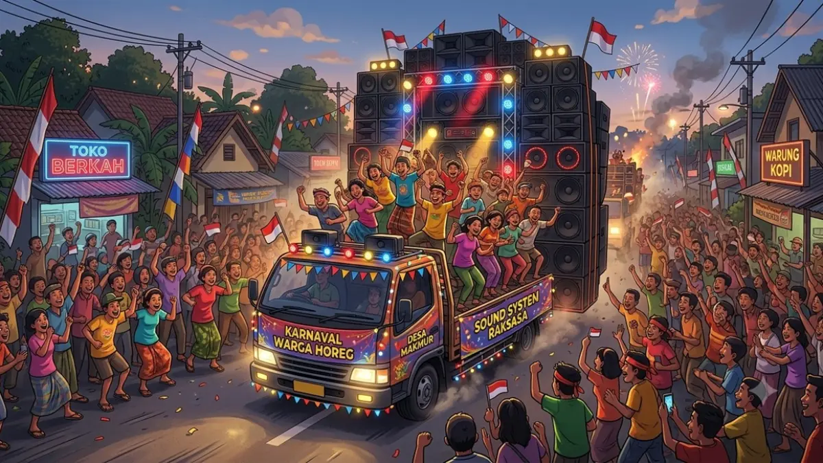 Ilustrasi karnaval sound horeg. (Ainul Hafidz/AI/Radar Jombang)