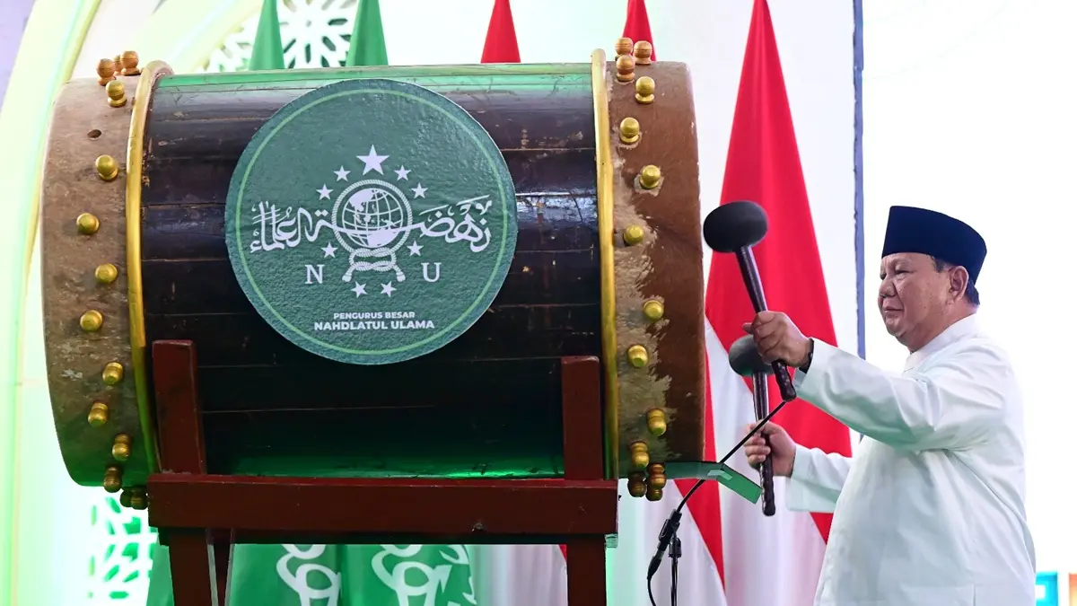 Presiden Prabowo Subianto secara resmi membuka Muktamar ke-35 Nahdlatul Ulama (NU) di Pondok Pesantren Bahrul Ulum Tambakberas, Jombang, Kamis (27/8). (Anggi Fridianto/Radar Jombang)