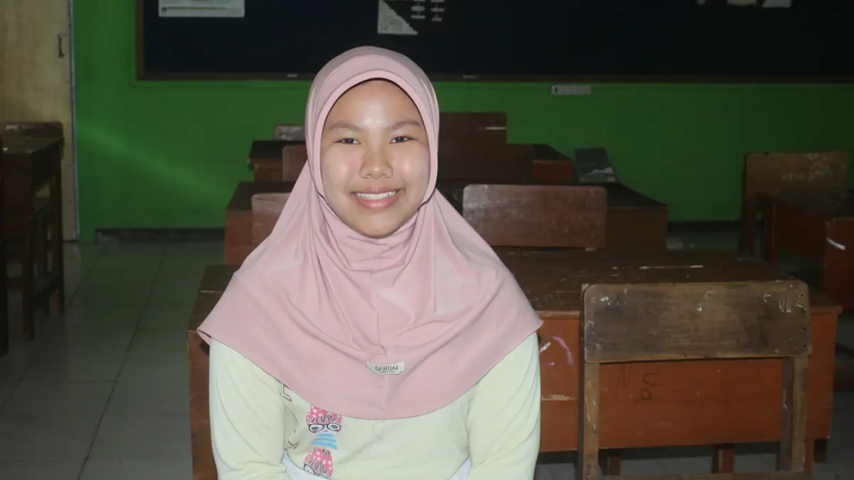 Haifa Iznina Zahrany, Kelas 7-G MTsN 9 Jombang di Tanjunganom. (Rojiful Mamduh/Radar Jombang)